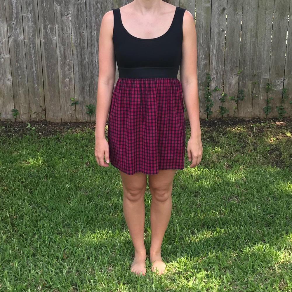 Black & Plum/Pink Gingham Dress